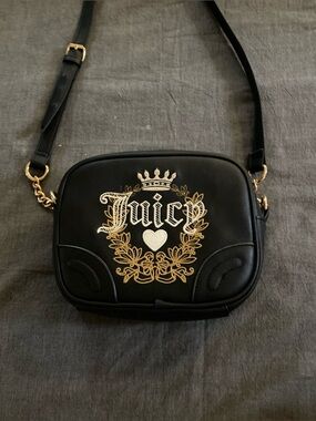 Juicy Couture Black Crossbody Bag with Gold Crest Accent